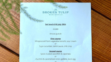 The Broken Tulip menu