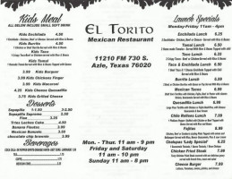 El Torito Mexican menu