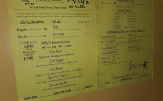 Arty's Pizza menu