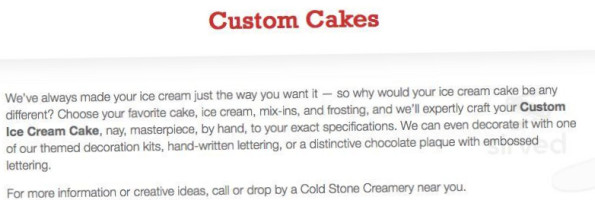 Cold Stone Creamery menu