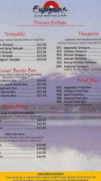 Fujiyama Japanese Steakhouse Sushi menu