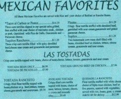 Ranchito Mexican menu