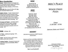 Mel's Place Wood Fired Pizza menu
