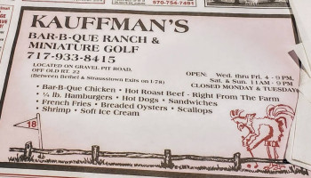 Kauffman's Bar-b-que Restaurant menu