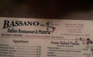 Bassano Del Grappa Italian Pizzeria menu