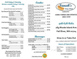Faneek's menu