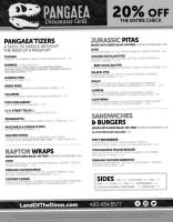 Pangaea Dinosaur Grill menu