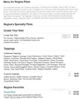 Regina Pizza menu