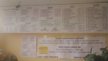 Kung Fu Wings menu