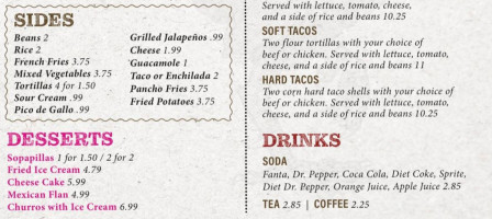 Rooster's Mexican Restaraunt Cantina menu