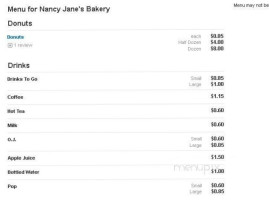 Nancy Jane's Bakery menu