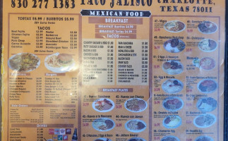 Taco Jalisco menu