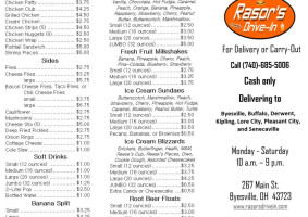 Rasor's Drive In menu