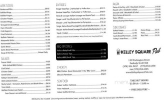 Kelley Square Pub Peabody menu