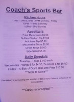 Chance's R Sports And Grill menu