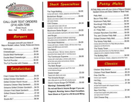 Tioga's Burger Shack menu