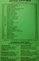 Empress of China Restaurant menu