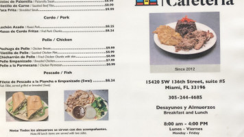 Sara's Cafeteria menu