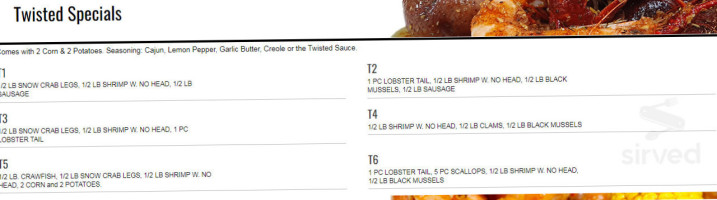 The Twisted Crab Seafood Boil menu