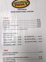 Victoria's Pizza menu
