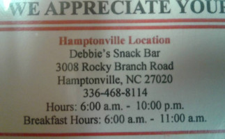 Debbie's Snack menu