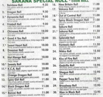 Sakana Sushi Asian Fusion menu