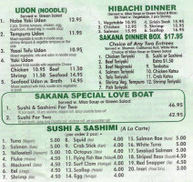 Sakana Sushi Asian Fusion menu