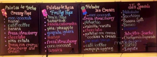 Jj's Ice Cream And Fruit Bars menu