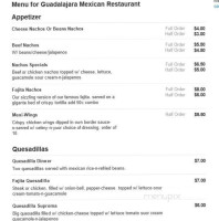 Guadalajara Mexican menu