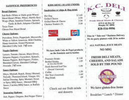 K.c Deli menu