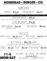 Morehead Burger Co menu