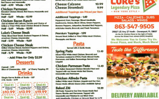 Luke's Legendary Pizza menu