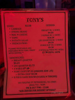 Tonys Disco Steak House menu
