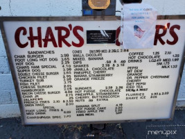Char's Hamburgers menu