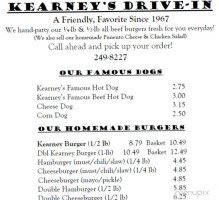 Kearney's Drive-in menu