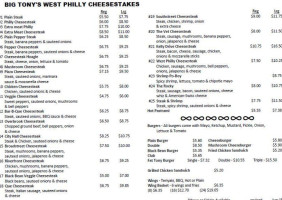 Big Tony's West Philly Cheesesteaks menu
