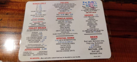 Fat Belly's menu