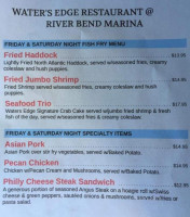 River Bend Marina And Water's Edge Cafe menu