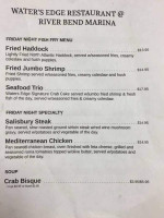 River Bend Marina And Water's Edge Cafe menu