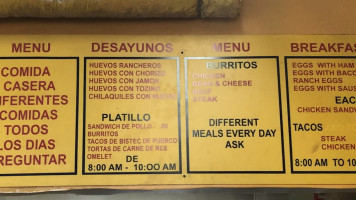 La Llamarada Mexican Food menu