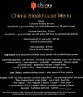 Chima Steakhouse menu