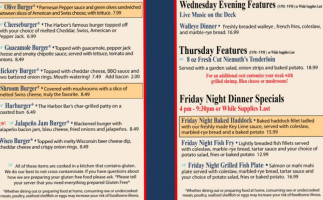 Clearwater Harbor Waterfront Restaurant Bar menu
