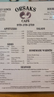 Orsak's Cafe menu