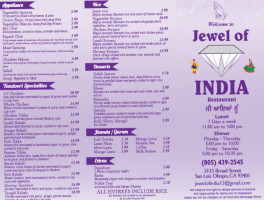 Jewel Of India menu