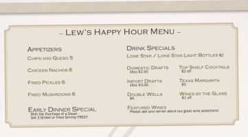 Lew's Patio And Grill menu