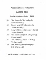 Peacock Chinese menu