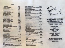 Chidori Sushi menu