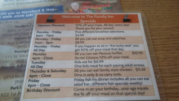 Family Inn menu