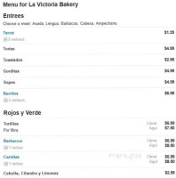 La Victoria Bakery Y Taqueria menu
