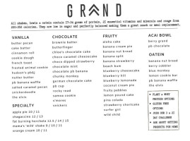 Grand Nutrition Co. menu